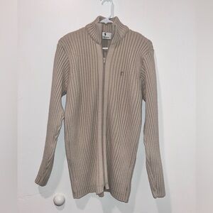 Father Sons Men's Cream Ribbed Zip-Up Sweater (Medium)